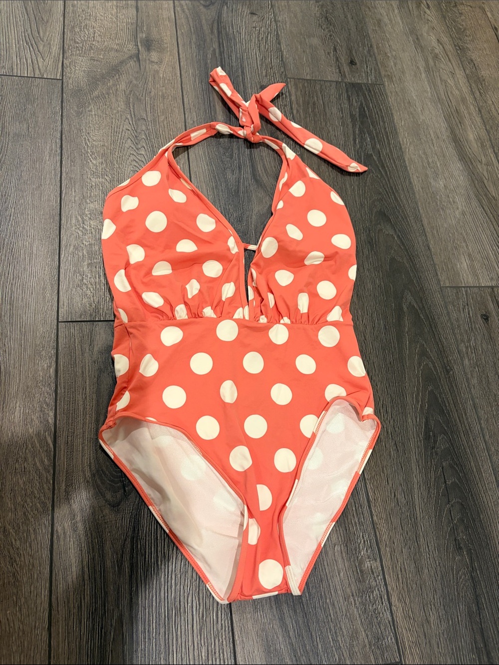 Women’s Medium Polka Dot Halter
 Swimsuit - Coral & White Sunn Lab Swim NWT